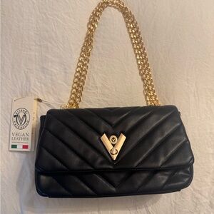 Valentino Orlandi Black Quilted Shoulder Bag with Gold Chain